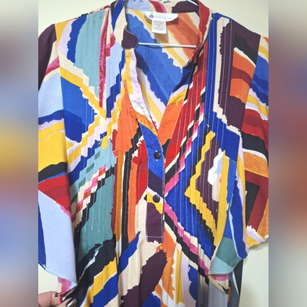 Pink Pineapple Abstract Rayon Flutter Sleeve Maxi Dress with Pockets Small Boho - Picture 5 of 9